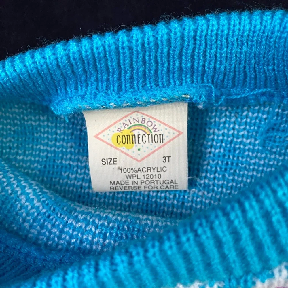 VINTAGE Rainbow Connection Sweater Girls Toddler 3T Purple Roses Blue Yellow 80s - Picture 3 of 6